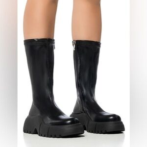 AZALEA WANG Black Futuristic Vegan Leather Flatform Boot